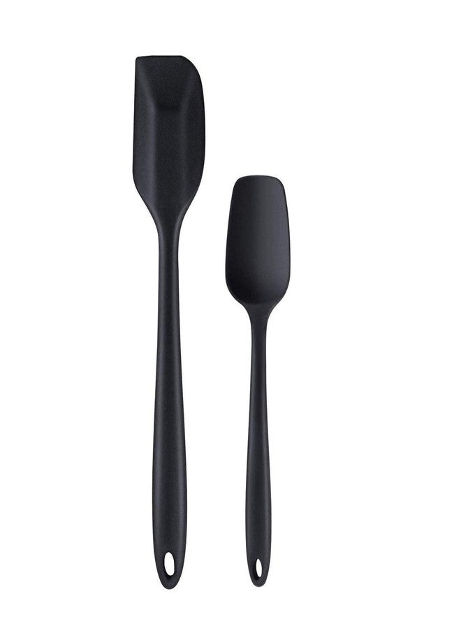 TASKHOUSE Silicone Spatula & Spoon Set Rubber Kitchen Utensils Non-Stick Cookware Safe, Baking & Cooking Tools (2 Piece - Black) - Image 1